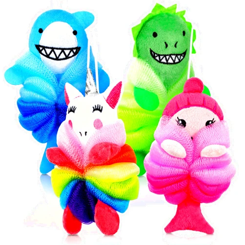 Tatuo 4 Pcs Animal Bath Loofahs Kids Body Loofah Cartoon Shower Cute Bath Sponge Pouf Body Scrubbers Mesh Sponge for Children Shower Baby Washing Exfoliating, 4 Style (Vivid Style)
