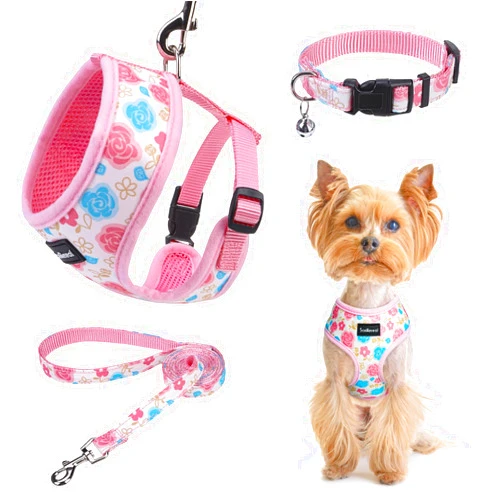 SCENEREAL Small Dog Harness Collar and Leash Set, Adjustable No Pull Pet Harnesses, No Chock Soft Mesh Step in Vest for Doggie Puppy Medium Dogs Cats Girl or Boy,Chihuahua, Yorkie, Outdoor Walking