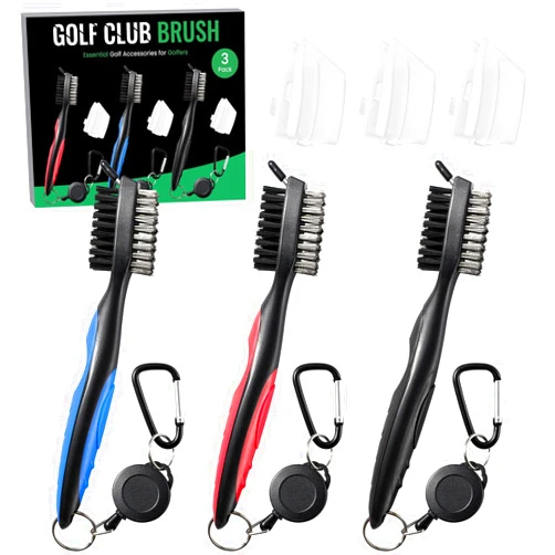 POIKSHARK 3 Pack Golf Club Brush and Club Groove Cleaner with Retractable Zip-line and Aluminum Carabiner Cleaning Tools , Golf Accessories, Golf Gifts for Men , Golf Ball Cleaner, Easily Attaches to Golf Bag
