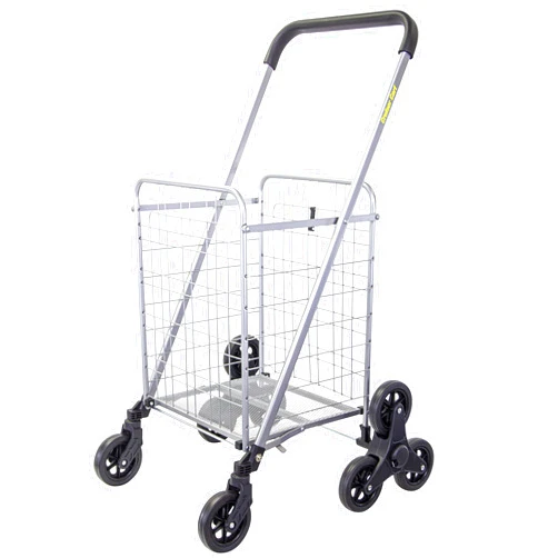 dbest products Stair Climber Cruiser Cart Shopping Grocery Rolling Folding Laundry Basket on Wheels Foldable Utility Trolley Compact Lightweight Collapsible, Silver