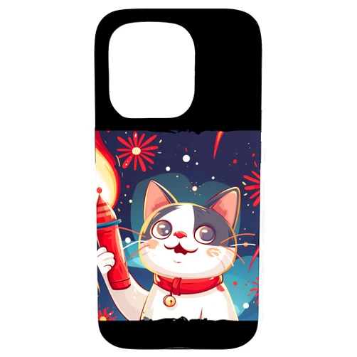 Happy New Year Cat iPhone 15 Pro Fun Cat Design for the New Year Party Vibe Case