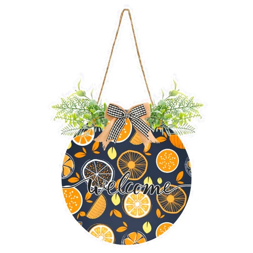 Kigai Orange Lemon Welcome Sign Farmhouse Front Porch Decor Door Hanging Welcome Wreath for Holiday Wall Home Decoration 12 X 12 in