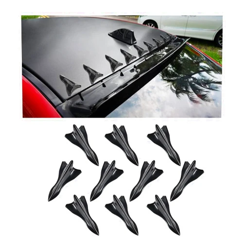 GLSOWEE 10PCS Car Diffuser Shark Fin Kit, Auto Air Vortex Generator Decoration Self-Adhesive Compatible with Spoiler Roof Wing Pointed, Bumper Exterior Accessories for SUV, Car (Black)