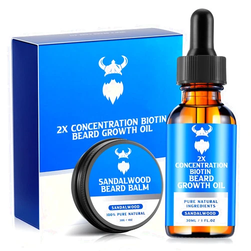 MistySprite Beard Growth Oil & Beard Balm - Beard Growth Kit with 2X Concentration Biotin for Men, Natural Ingredients with Argan Oil, Jojoba Oil and Vitamin (Sandalwood)