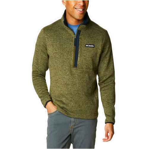 Columbia Men's Sweater Weather Half Zip, Olive Green Heather/Black, X-Large