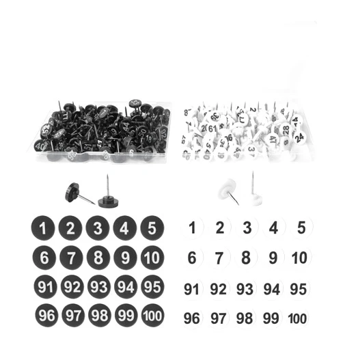 GSHYMXT souG 200pcs Numbered Push Pin Tacks, 1-100 Sequential Number Tacks Push Pins, 11mm Diameter 16mm Length Thumbtacks for Maps, Presentations, Photo, Poster (Black and White)
