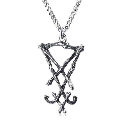 KIRTIJW Satanic Necklace Goat Head Inverted Pentagram Sigil of Lucifer Pendant Necklace Jewelry for Men 60cm