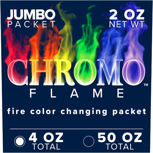 CHROMO FLAME Fire Color Changing Packets for Fire Pit, Campfire, Bonfire, Outdoor Fireplace | Mystic, Colorful, Magic, Rainbow Flames | 4 oz Total, 2-2 oz Jumbo Packets