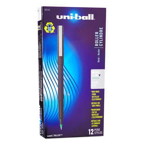 Uni-ball UNI 60154 Uni-Ball Roller Pen Rollerball, Green, Micro 12 pk