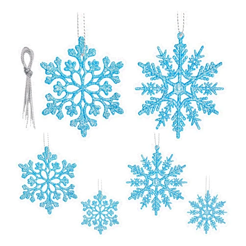 CLUEWR 36 Pack Blue Snowflake Ornaments, Christmas Tree Decorations, Plastic Glitter Hanging Snow Flakes for Indoor Winter Christmas Tree Wonderland Decor