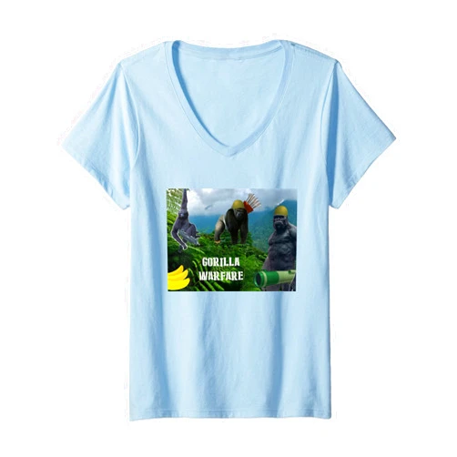 Apes Hanging out Orangutan a snack by the Mountain Womens Gorilla Warfare no Monkeys around Go Ape Swing for Bananas V-Neck T-Shirt