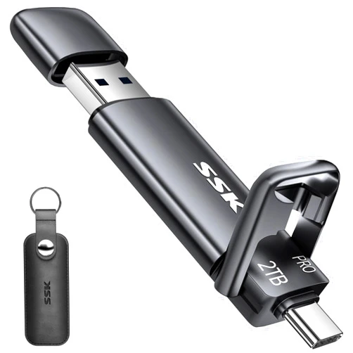 SSK 2TB SSD USB C Stick up to 1000MB/s,Fast External SSD Dual Drive Type-C + USB A 3.2 Gen 2 Solid State Thumb Drive,USB Memory Stick for iPhone 15/PS4/Android Phone/Tablet/Windows/Mac