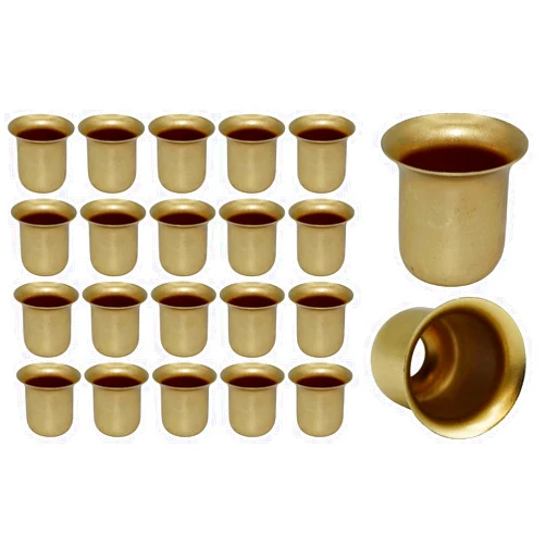 Creative Hobbies Metal Candle Cups fit Standard Tapered Wax Candles or Votive Pegs - Brass Color Finish - for Lamp or Candle Making ~ Pack of 20