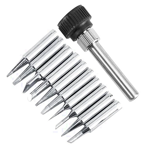 Walfront 900M-T Series Copper Base Solder Iron Tips Set Electroplating Iron and Replaceable Low Temperature Soldering Shape I B K 1.2D 1.6D 2.4D 3.2D 2C 3C 4C[10 pcs Tips +1 Retaining