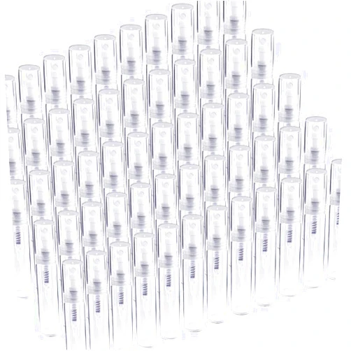 Fandamei 60 Pack 3ml Mini Clear Plastic Spray Bottle Empty Cute Perfume Atomizer for Cleaning, Travel, Essential Oils, Perfume.
