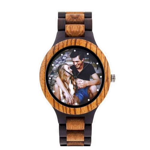 DB-WINNER Personalized Customized Wooden Watch for Men Original Engraved Photo Natural Wood Watches with Adjustable Wristband for Birthday Anniversary Present for Husband Dad Son or Boyfriend (Colorful)