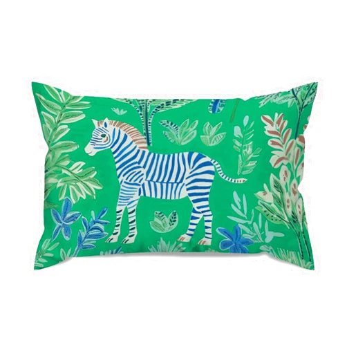 MangGou Chinoiserie Goa Primitive Flora and Fauna Zebra Pillow Covers Asian Throw Pillow Cover Green Colorful Pillow Case Animal Cushion Cover Home Decor for Bedroom Living Room Sofa 12x20in