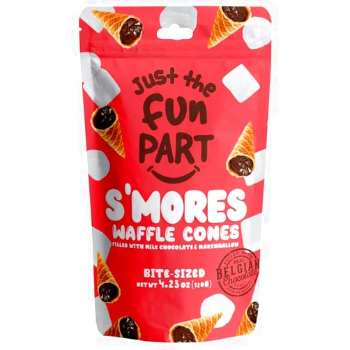 Just The Fun Part, Bite-Size Crispy Mini Waffle Cones, Filled with Premium Belgian Chocolate, Great for Snacks, Dessert, Grab & Go - Kosher, S'mores filled with Marshmallow and Milk Chocolate (Pack of 1)