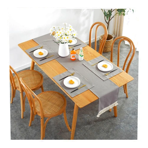 Lieson 100% Polyester Table Runner, Table Runner 12x71 Inch Grey Solid Color with Tassels Table Runners Xmas