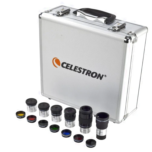 Celestron 14 Piece Telescope Accessory Kit - Plossl Eyepieces, Barlow Lens, Colored Filters, Moon Filter, and Sturdy Carry Case
