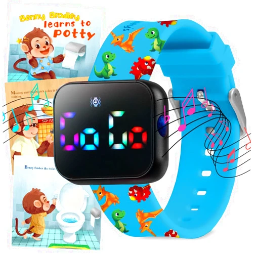Benny Bradley's Potty Training Watch for Kids V2 – A Water Resistant Toilet Reminder Device for Boys & Girls to Train Your Toddler with Fun/Musical & Vibration Interval Reminder with Potty Training eBook (Dino)