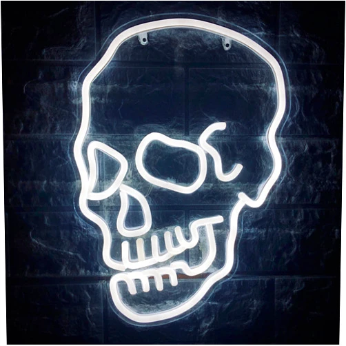 MOUOGO Skull Neon Sign Neon Skull Light Ghost Head Neon Sign Art Light White Halloween Christmas Vibes Led Gaming Lights Light Up Sign for Wall Decor Usb Powered With Switch 13