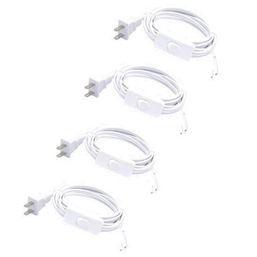 YCSSSD T5 T8 Led Tube Light Power Extension Cord Grow Plug Cable Connecting Integrated Wire Replacement Fixture with On/Off Switch (6FT/1.8M) 2 Prong 4PCS