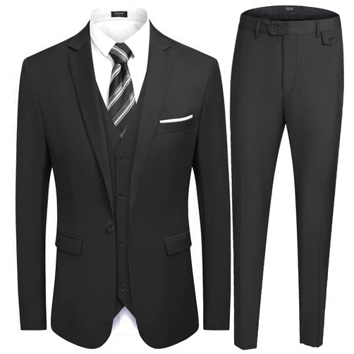 COOFANDY Men's 3 Piece Slim Fit Suit Set One Button Jacket Blazer Vest Pants Set Wedding Formal Prom Tuxedo Suits