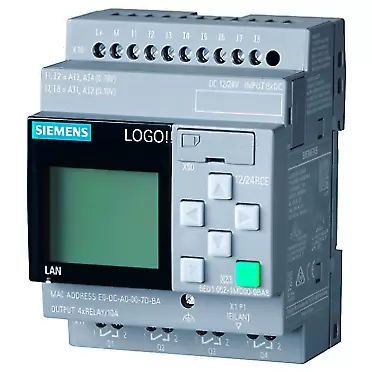 Siemens 6ED1052-1MD08-0BA0 LOGO! 12/24RCE, logic module, disp PS/I/O: 12/24VDC/relay, 8 DI (4AI)/4DO, memory 400 blocks, modular expandable, Ethernet