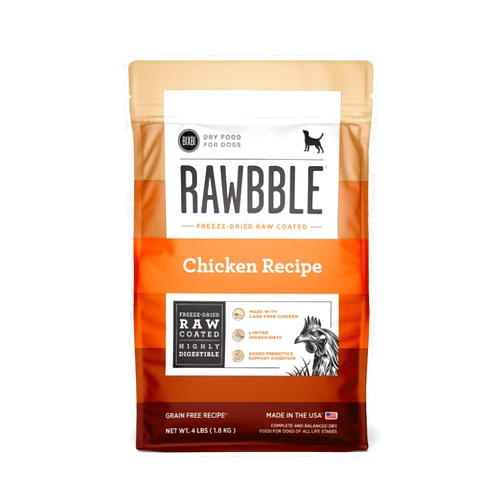 BIXBI Rawbble Dry Dog Food, Chicken, 4 lbs - USA Made with Fresh Meat - No Meat Meal & No Corn, Soy or Wheat - Freeze Dried Raw Coated Dog Food - Minimally Processed for Superior Digestibility
