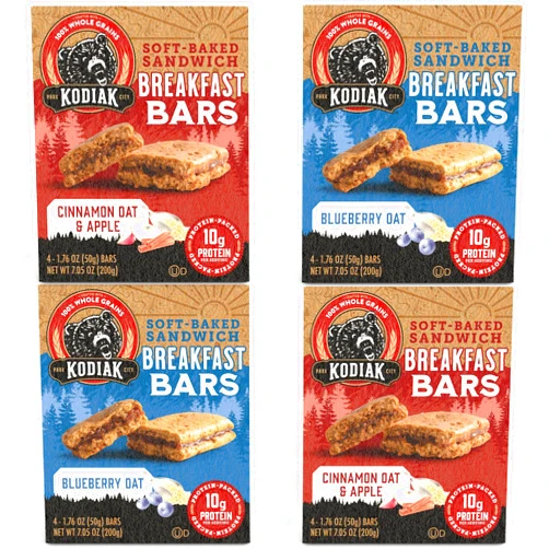 Peaceful Squirrel Kodiak Cakes, Breakfast Bar Sandwich Variety of 4 packs, 2 Flavors, 10g of Protein - 1.76 Ounce