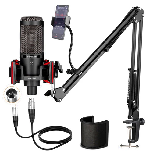 PROAR Condenser Microphone XLR,Professional Studio Recording Microphone for Computer PC,Cardioid Podcast Mic Kit with Boom Arm,Gaming Microphone for Streaming,ASMR,Singing,Voice Over,Vocal,YouTube,Zoom