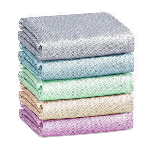 Amersis Streak Free Fish Scale Reusable Easy Clean Cloth, Nanoscale Cleaning Cloth Microfiber Pack of 5-24''x16'' Lints Free Clean Windows Glass Rags Mirror Dish