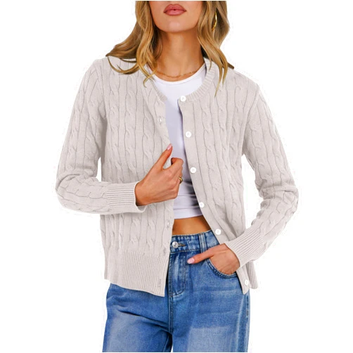 ANRABESS Women Cable Knit Cardigans Casual Dressy Long Sleeve Button Down Soft 2024 Fall Cropped Sweaters Outfits