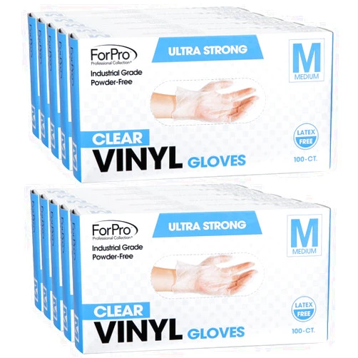 ForPro Professional Collection ForPro Disposable Vinyl Gloves, Clear, Industrial Grade, Powder-Free, Latex-Free, Non-Sterile, Food Safe, 2.75 Mil. Palm, 3.9 Mil. Fingers, Medium, 100-Count (Pack of 10)