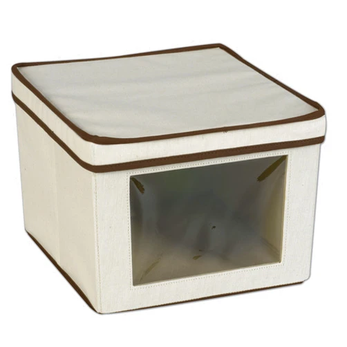 Household Essentials 512 Vision Storage Box - Natural Canvas with Brown Trim - Medium
