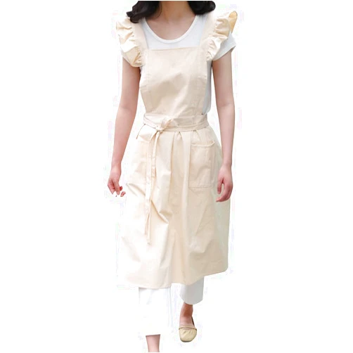 OBEEII Cute Cotton Linen Apron for Women Girls Vintage Baking Kitchen Cooking Gardening Work Apron Pinafore Dress