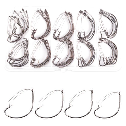 SILANON Weedless Wacky Worm Hooks Kit, 55pcs Wacky Rig Fishing Hooks with Weed Guard Wide Gap Stainless Steel Weedless Neko Hooks for Bass Fishing Soft Worm Baits Size 4#-1/0