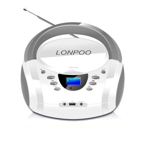 LONPOO CD Players Portable Boombox with FM Radio/USB/Bluetooth/AUX Input and Earphone Jack Output, Stereo Sound Speaker & Audio Player,White