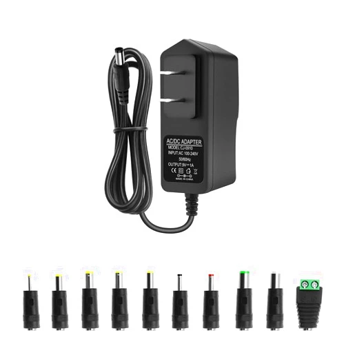 Cysljoyful 9V DC Power Supply 1A Universal AC Adapter, 100-240V 50/60Hz AC to DC 9 Volts 1Amp Power Adapter Transformer, DC 9V Power Cord, 5.5mm x 2.5mm DC Plug & 10 Tips