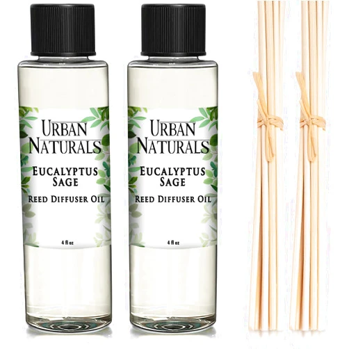 Urban Naturals Eucalyptus & Sage Oil Reed Diffuser Refill and Reed Sticks | Eucalyptus, Sage, Mint, Lime and Cedarwood, 4 oz (2 Pack)