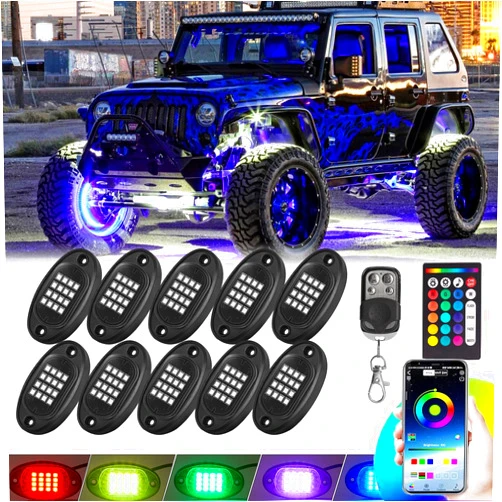 TDE Explorer.Lighting 10 Pods RGB LED Rock Lights for Truck ATV UTV Golf Cart Offroad RZR Pickup SUV, Waterproof Multicolor Underglow Kit for Cars with APP Music Mode, Vehicle Underbody Light Underneath Accent 12V
