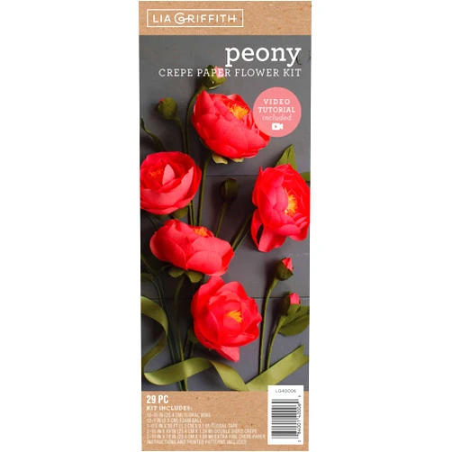 Lia Griffith LG40006 Crepe Paper Flower Kit, Peony Flowers, Assorted Sizes, Assorted Colors, 29 Pieces