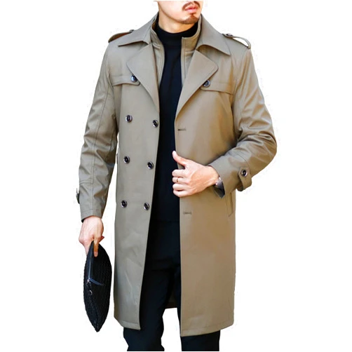 JEKE-DG Men's Notch Lapel Slim Trench Coat Double Breasted Lightweight Windbreaker Casual Long Jacket Overcoat