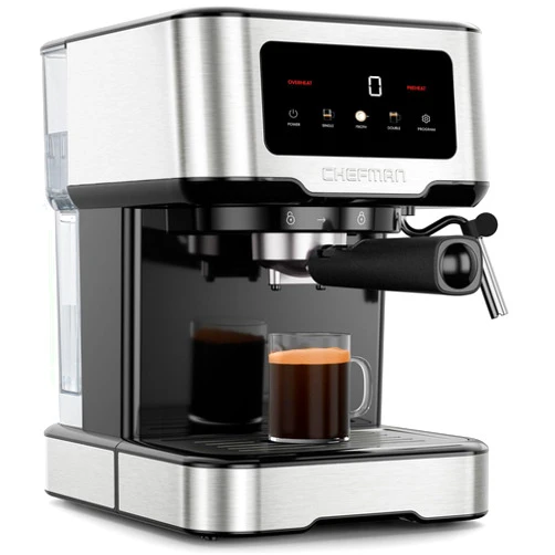 Chefman CraftBrew Espresso Machine, 15-Bar Pump Digital Espresso Maker w/Steam Wand for Latte & Cappuccino, Compact Espresso Coffee Machine w/ 1.5L Removable Water Reservoir - Stainless Steel
