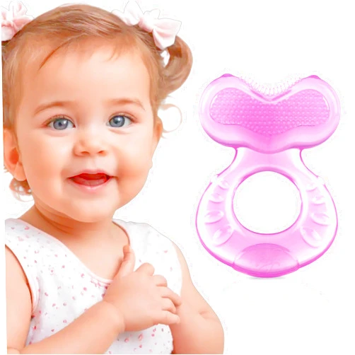 Nuby Silicone Teethe-EEZ Teether with Bristles, Includes Hygienic Case, Pink