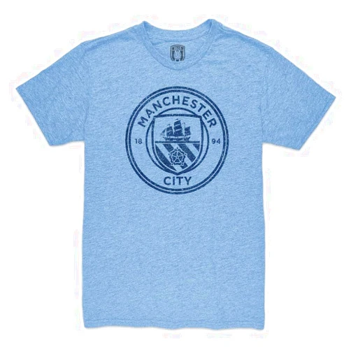 1863FC Manchester City Vintage Triblend Slub Sky Blue Mono Crest T-Shirt
