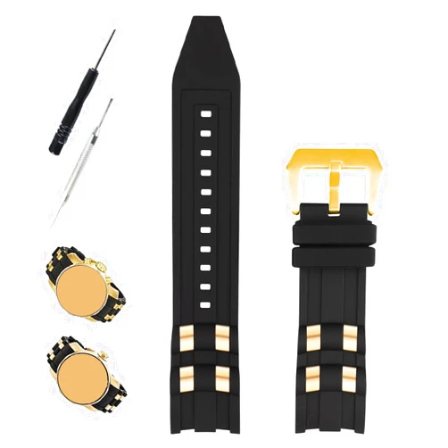 XIW Compatible for 26mm Invicta Pro diver Rubber Watch Band With Silver/Golden Insert Replacement for men Silicone Wirstband Strap women Bracelet