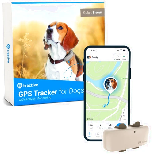 Tractive GPS Tracker & Health Monitoring for Dogs - Market Leading Pet GPS Location Tracker, Wellness & Escape Alerts, Waterproof, Works with Any Collar (Brown)