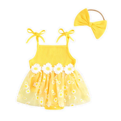 ITFABS Baby Girl Clothes Daisy Ribbed Bodysuit Sleeveless Romper Dress Summer Outfit for Girls Newborn 3 6 9 12 18 Months